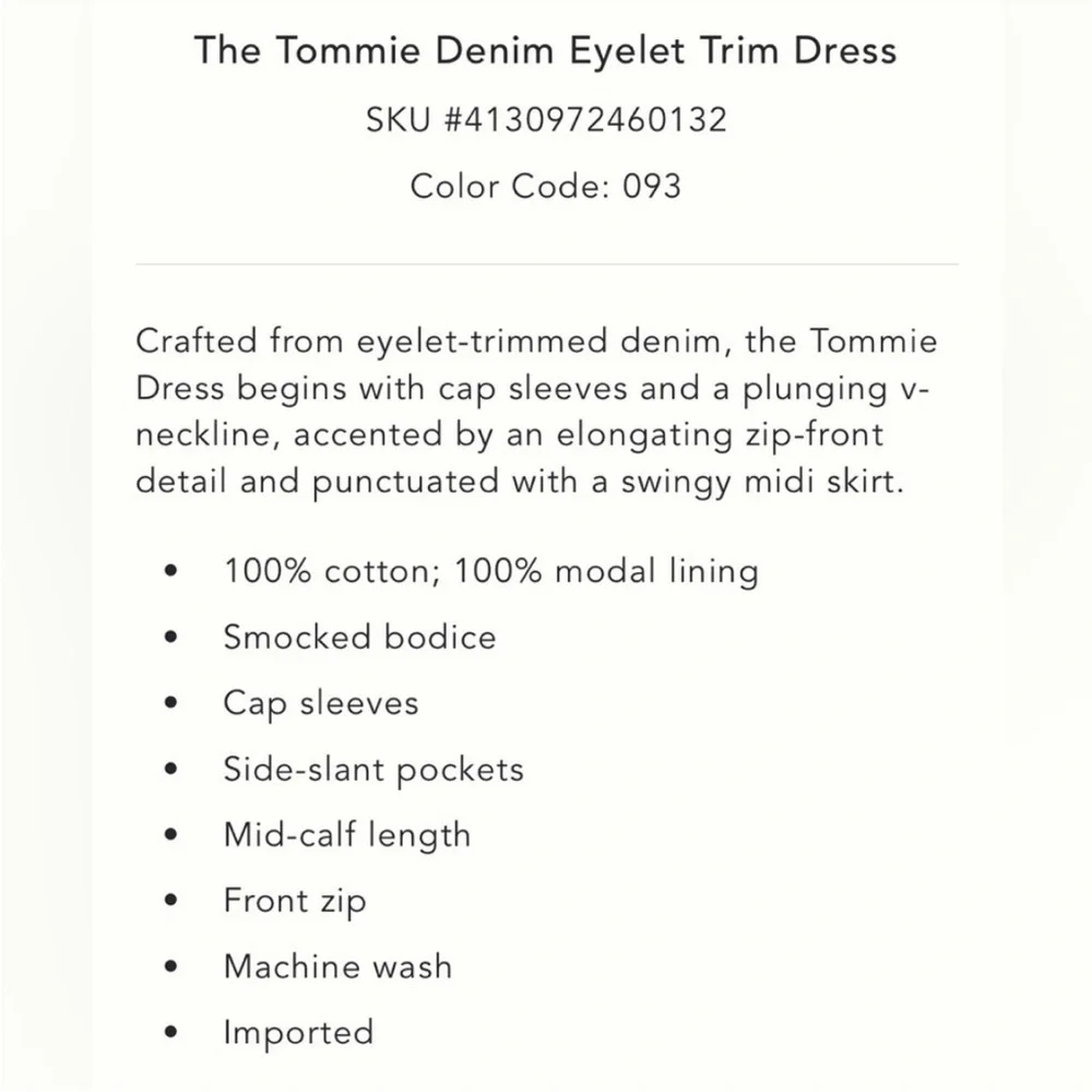 Anthropologie The Tommie Denim Chambray Zip Front Eyelet Trim Dress Blue XSP NWT - Picture 4 of 14